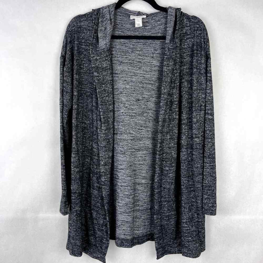 LOFT Hooded Open Front Cardigan Heather Gray Womens Size XS Thin Knit